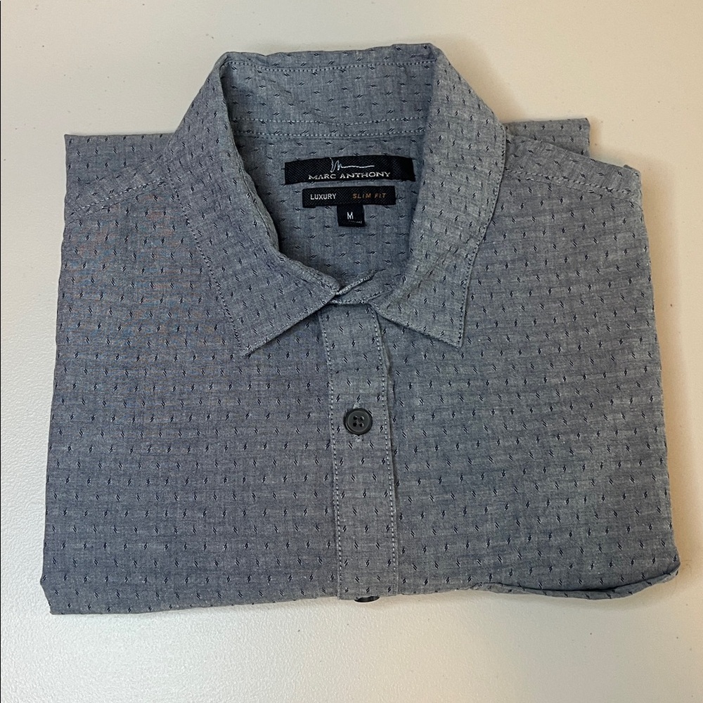 Marc Anthony Slim Fit Casual Button Down Shirt Gray Size Medium